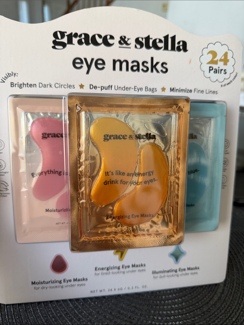 grace & stella Eye Masks Trio - Gold, Pink & Blue Pack
